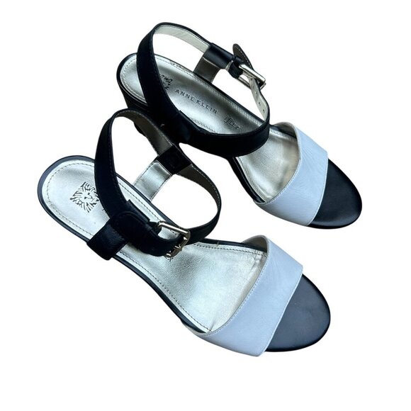 Anne Klein Petrona Black and White Block Heel Strappy Open Toe Sandals Size 7 - Picture 9 of 9